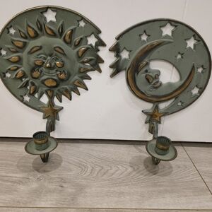 PartyLite Celestial Green and Gold Candle Holders